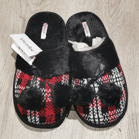 Plaid slippers with pompom - Picture 2 of 2